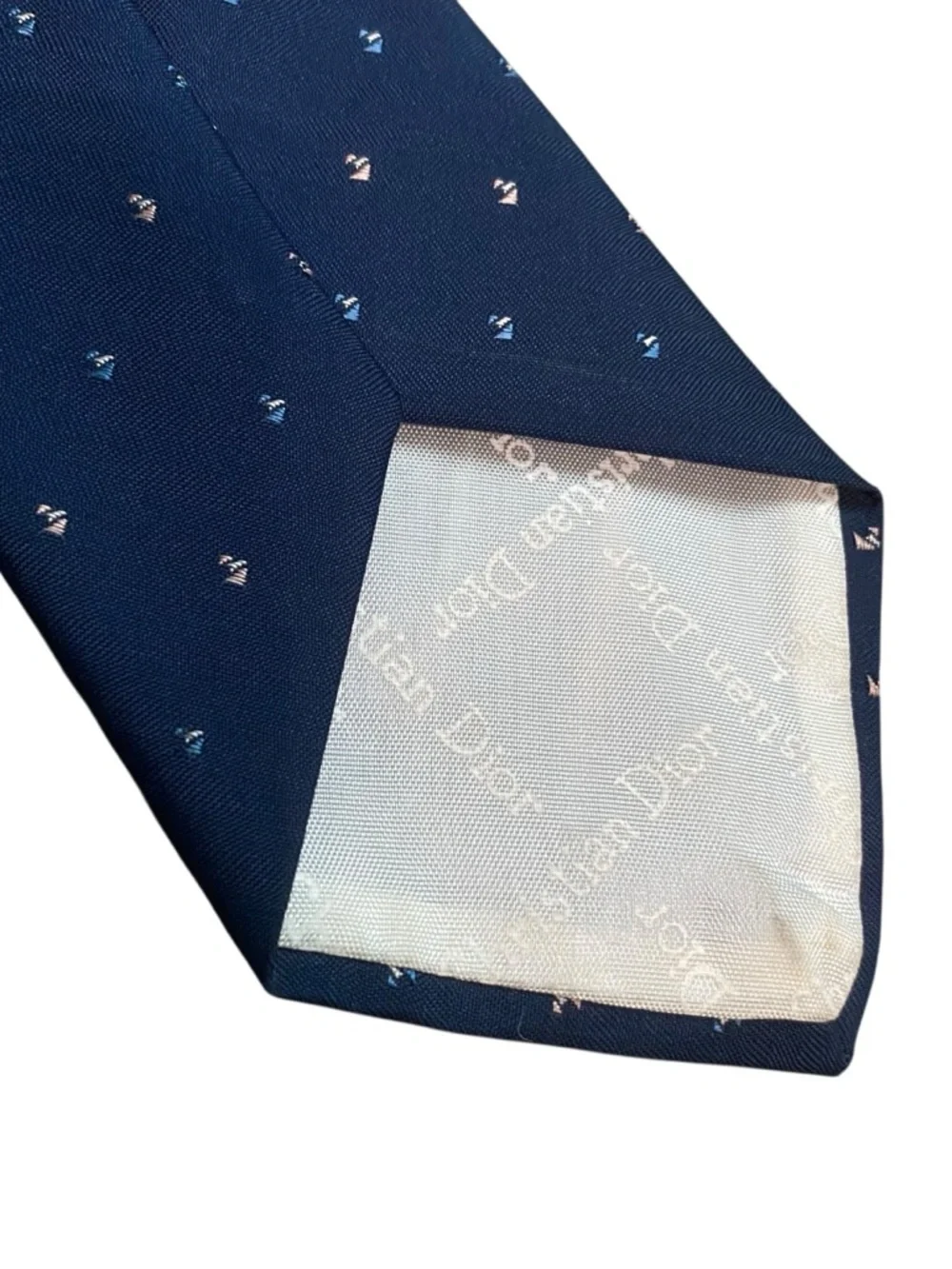 Vintage Christian Dior Navy Sailboat Nautical Classic Logo Neck Tie 3